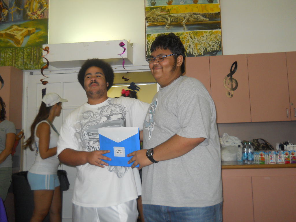 Counselor Caleb in the white t-shirt